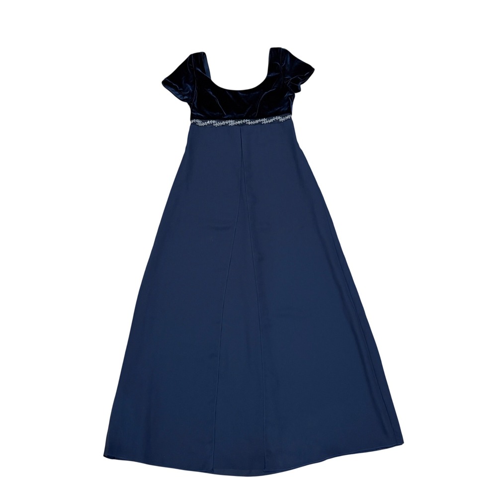 Michaelangelo Vintage Navy Blue Velvet Empire Waist‎ Maxi Dress Sz 4 Bridgerton